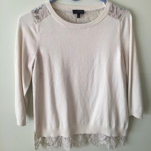 Cream 3/4 sleeve sweater w/Lace backing